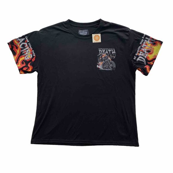 Fresh Laundry T Shirt Men 2XL Black Grim Reaper Death Racer Good Vibe Motorcycle - Picture 3 of 7